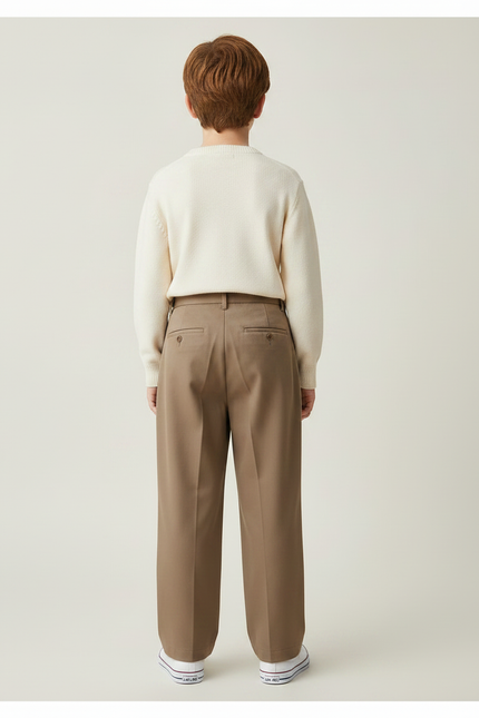 Pantalon Marron Garçon Décontracté Plissé Droit Élégant - Gabardine - vue 2