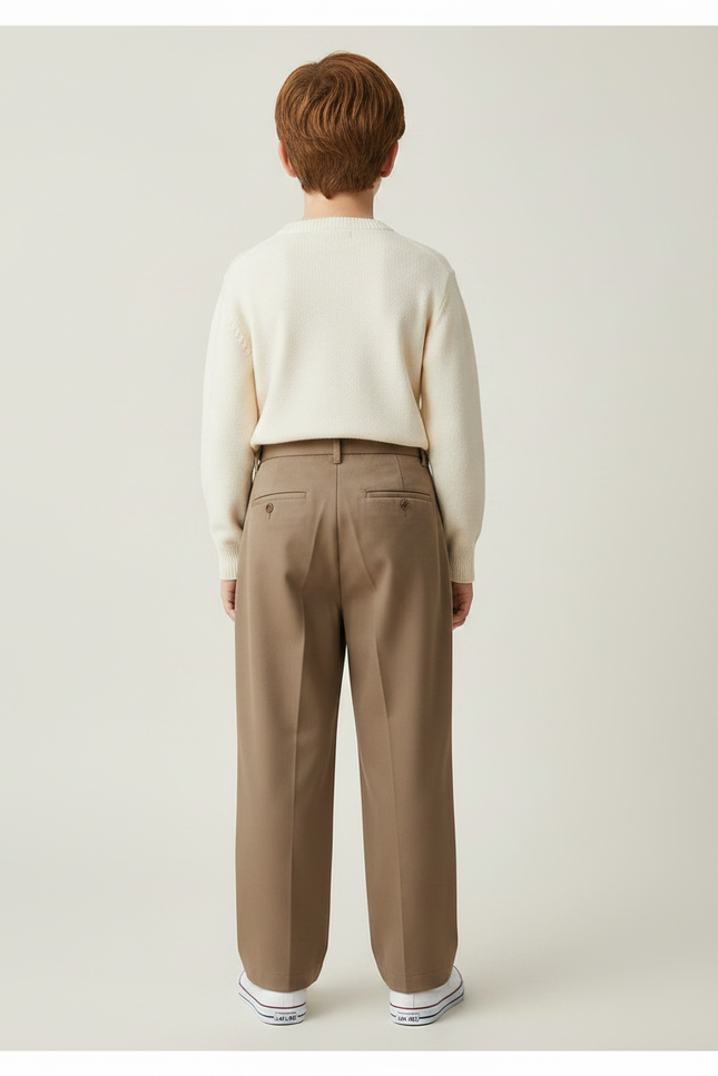 Pantalon Marron Garçon Décontracté Plissé Droit Élégant - Gabardine - vue 2