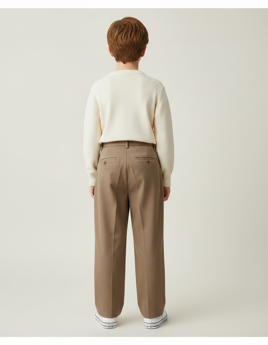 Pantalon Marron Garçon Décontracté Plissé Droit Élégant - Gabardine - vue 2