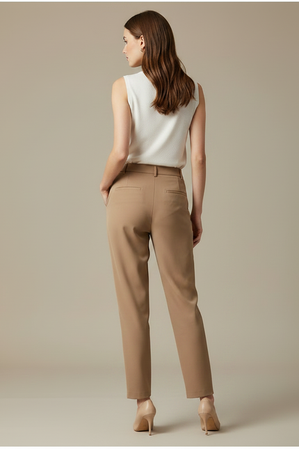 Pantalon Marron Droit Taille Haute Élégant Fluide Femme - Camel Polyester - vue 2