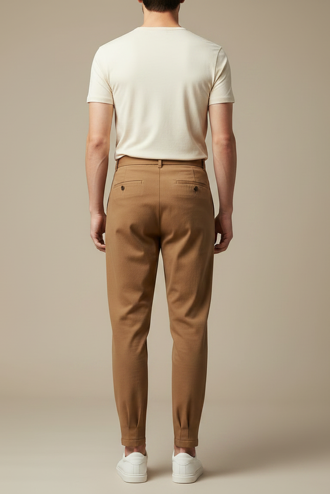Pantalon Marron Plissé Ceinturé Élégant Décontracté Homme - Gabardine - vue 2