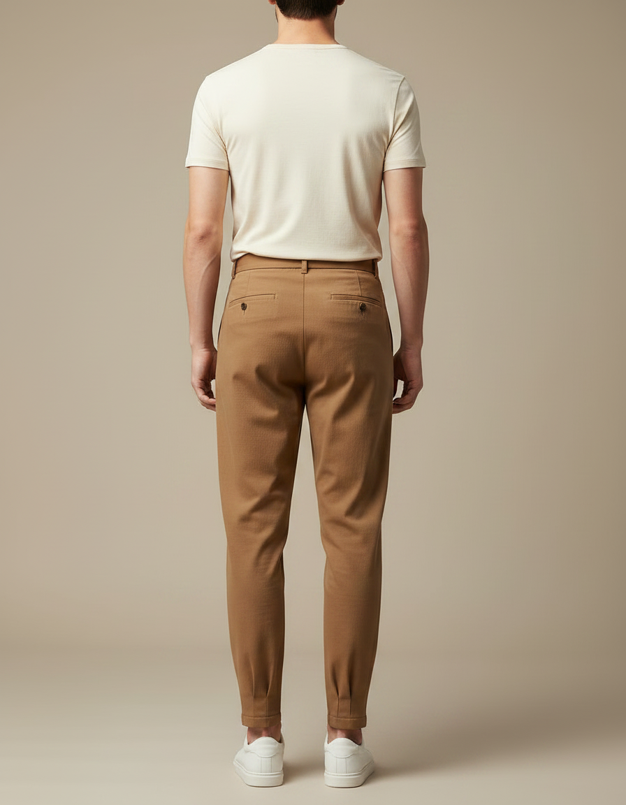 Pantalon Marron Plissé Ceinturé Élégant Décontracté Homme - Gabardine - vue 2