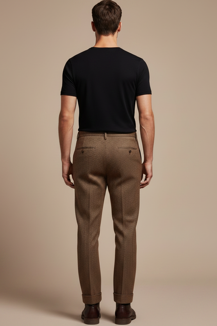 Pantalon Marron Laine Droit Texture Élégant Homme - Tweed - vue 2