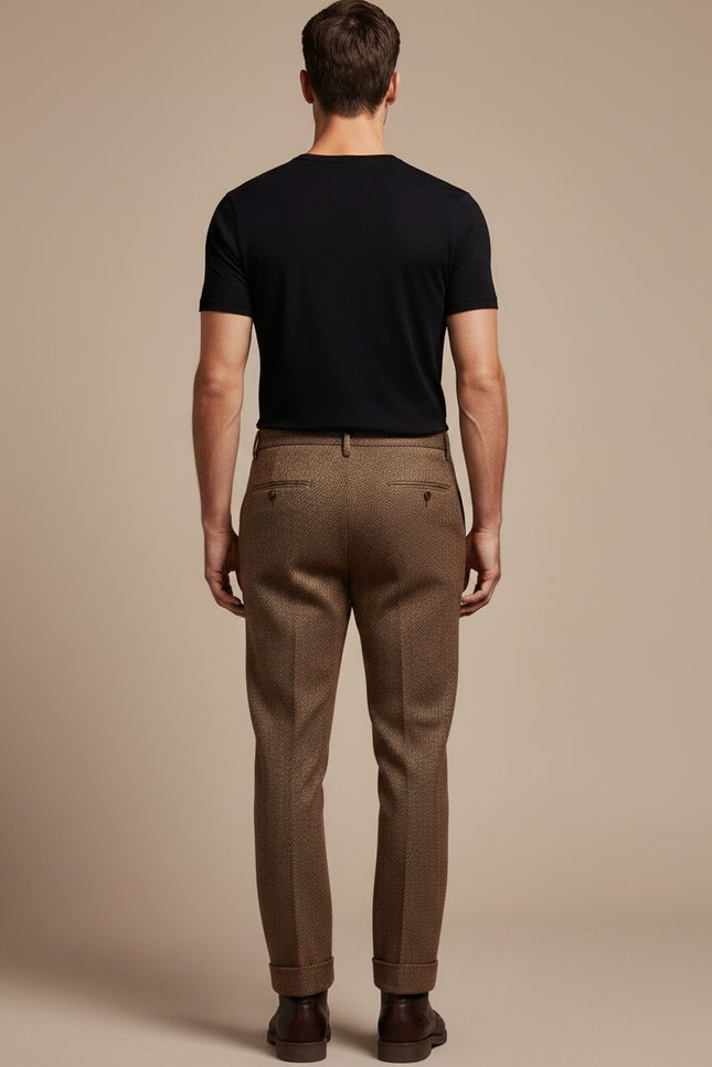 Pantalon Marron Laine Droit Texture Élégant Homme - Tweed - vue 2