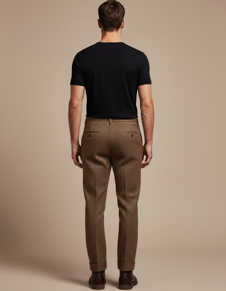 Pantalon Marron Laine Droit Texture Élégant Homme - Tweed - vue 2