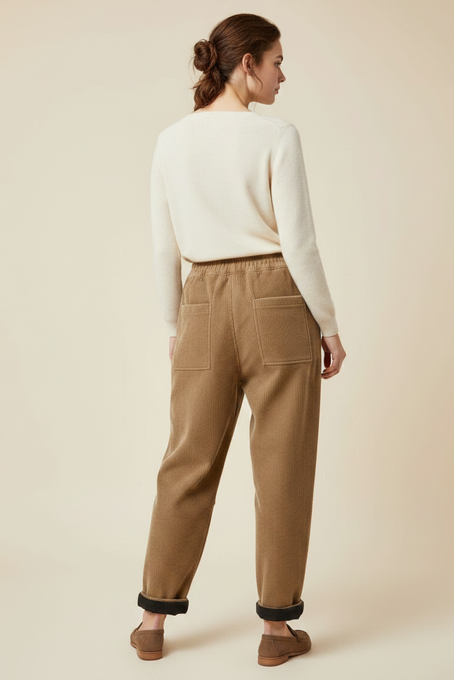 Pantalon Marron Côtelé Ample Élastique Décontracté Harem - Cordé - vue 2
