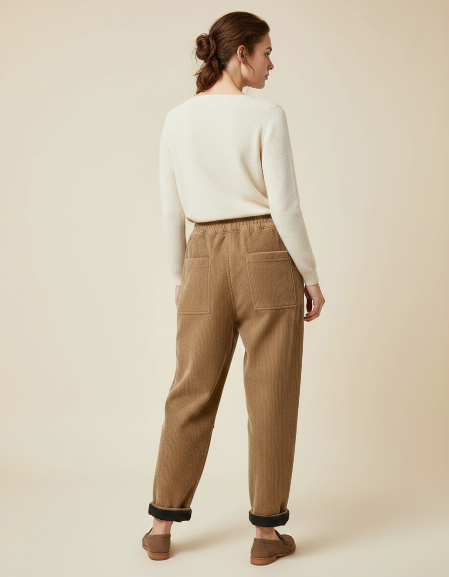 Pantalon Marron Côtelé Ample Élastique Décontracté Harem - Cordé - vue 2