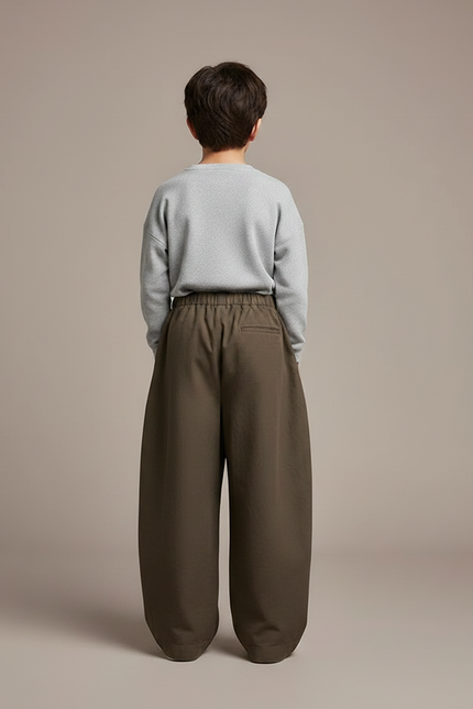 Pantalon Marron Ample Garçon Décontracté Coton Élastique - Kaki - vue 2