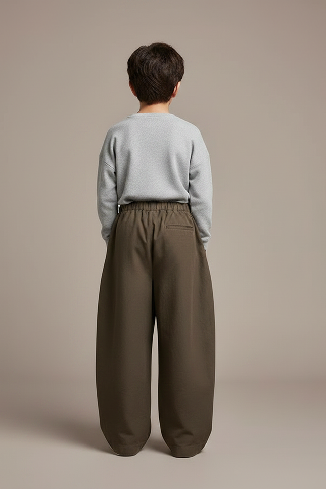 Pantalon Marron Ample Garçon Décontracté Coton Élastique - Kaki - vue 2