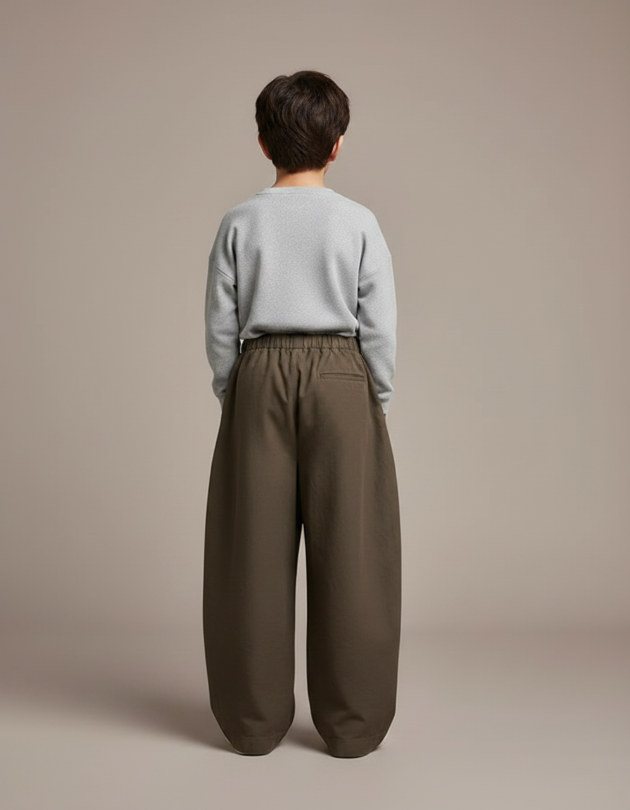 Pantalon Marron Ample Garçon Décontracté Coton Élastique - Kaki - vue 2