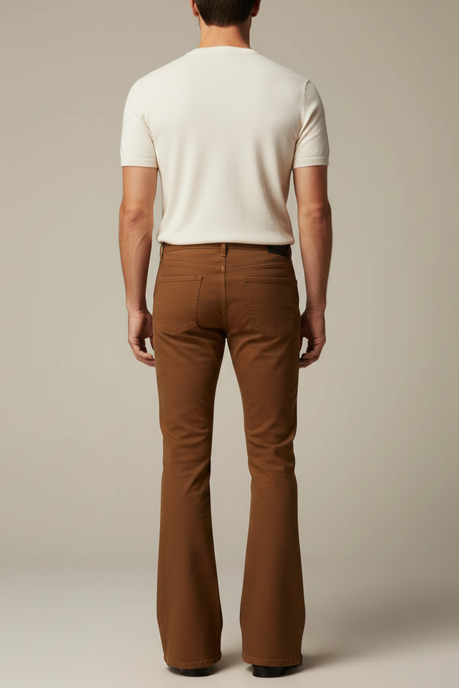 Pantalon Marron Évasé Vintage Extensible Slim Homme - Gabardine - vue 2