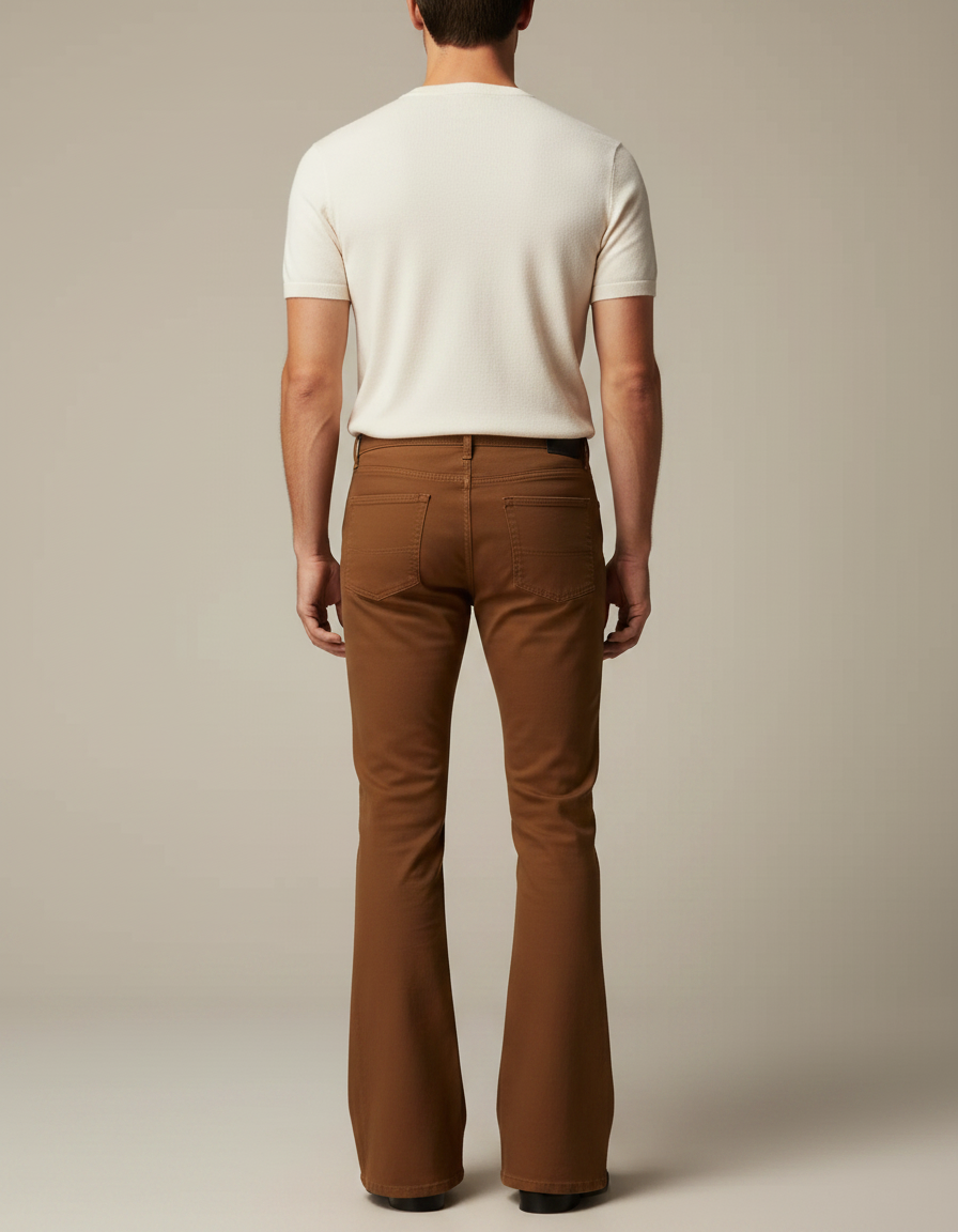 Pantalon Marron Évasé Vintage Extensible Slim Homme - Gabardine - vue 2