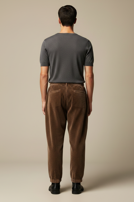 Pantalon Marron Côtelé Ample Décontracté Cordon - Cordé - vue 2