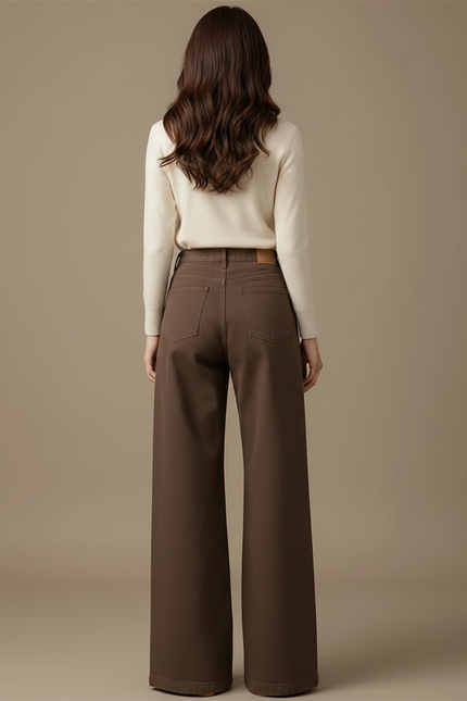 Pantalon Marron Ample Taille Haute Large Femme - Jean - vue 2