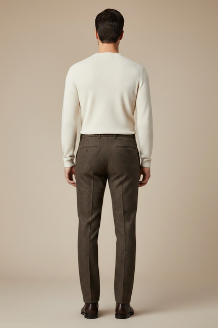 Pantalon Marron Laine Droit Motif Élégant Homme - vue 2