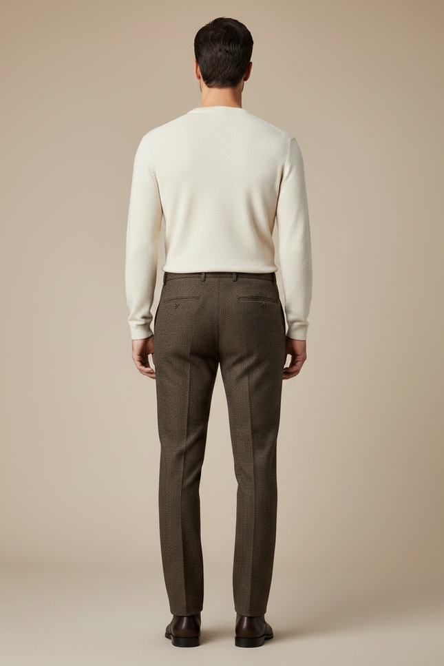 Pantalon Marron Laine Droit Motif Élégant Homme - vue 2