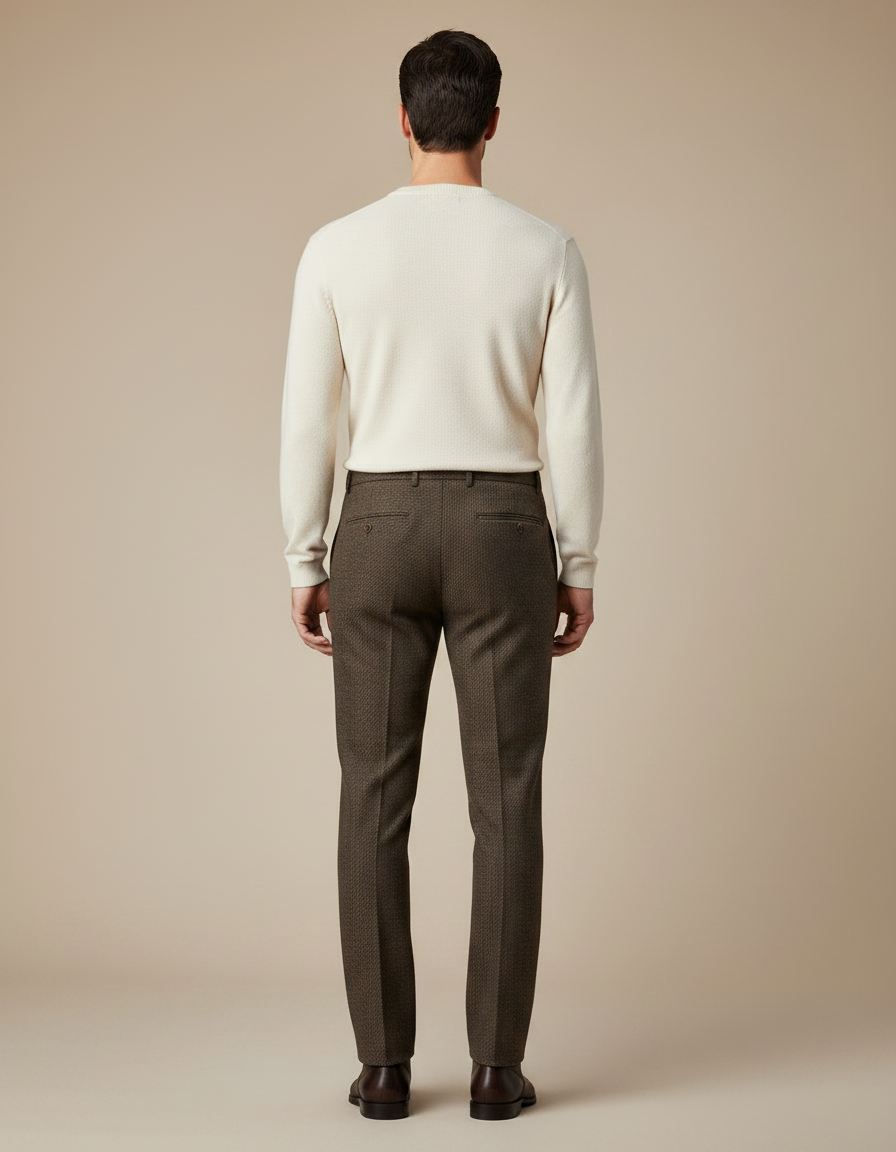 Pantalon Marron Laine Droit Motif Élégant Homme - vue 2