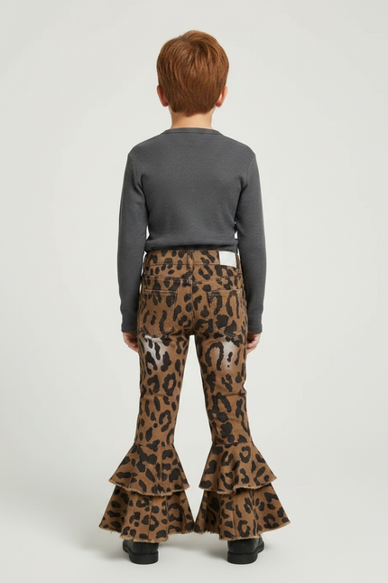 Pantalon Marron Léopard Évasé Volants Enfant - Jean - vue 2