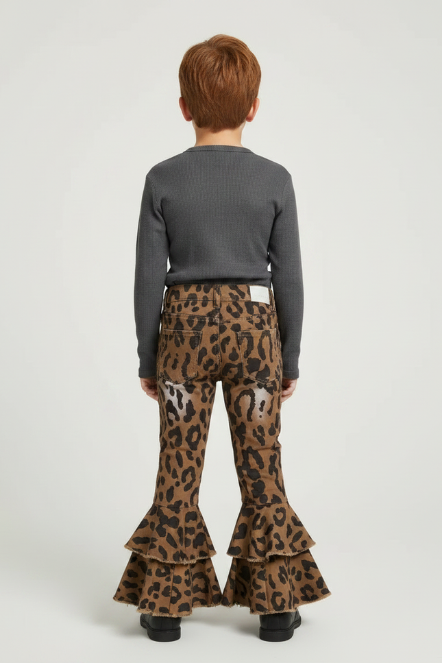 Pantalon Marron Léopard Évasé Volants Enfant - Jean - vue 2