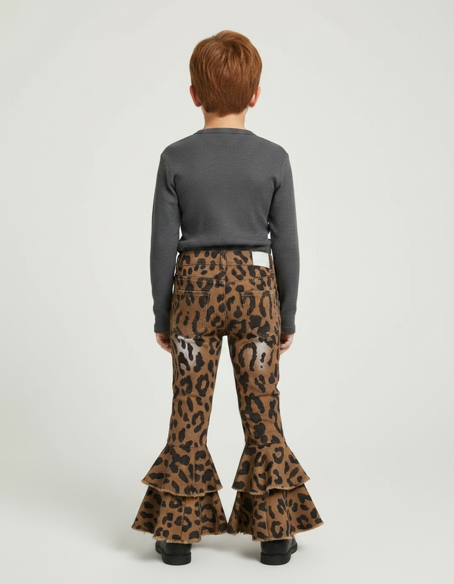 Pantalon Marron Léopard Évasé Volants Enfant - Jean - vue 2
