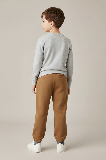Pantalon Marron Enfant Molletonné Cordon Élastique Décontracté Doux - vue 2
