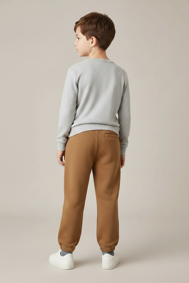Pantalon Marron Enfant Molletonné Cordon Élastique Décontracté Doux - vue 2