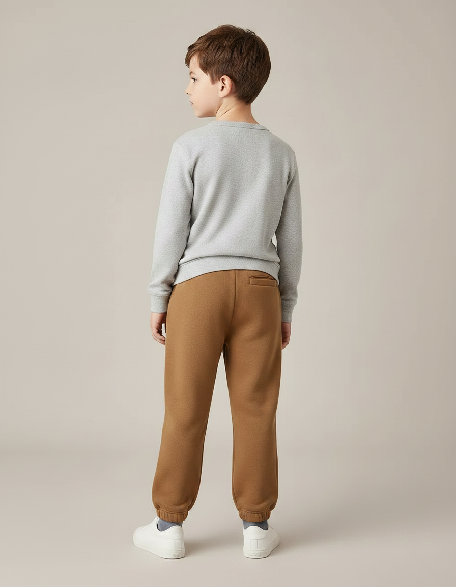 Pantalon Marron Enfant Molletonné Cordon Élastique Décontracté Doux - vue 2