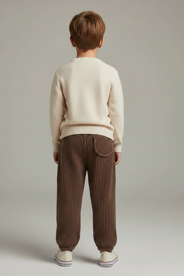 Pantalon Marron Côtelé Droit Décontracté Enfant Doux - Cordé - vue 2