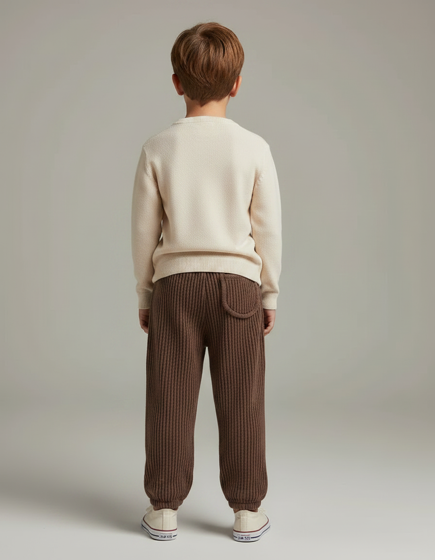 Pantalon Marron Côtelé Droit Décontracté Enfant Doux - Cordé - vue 2