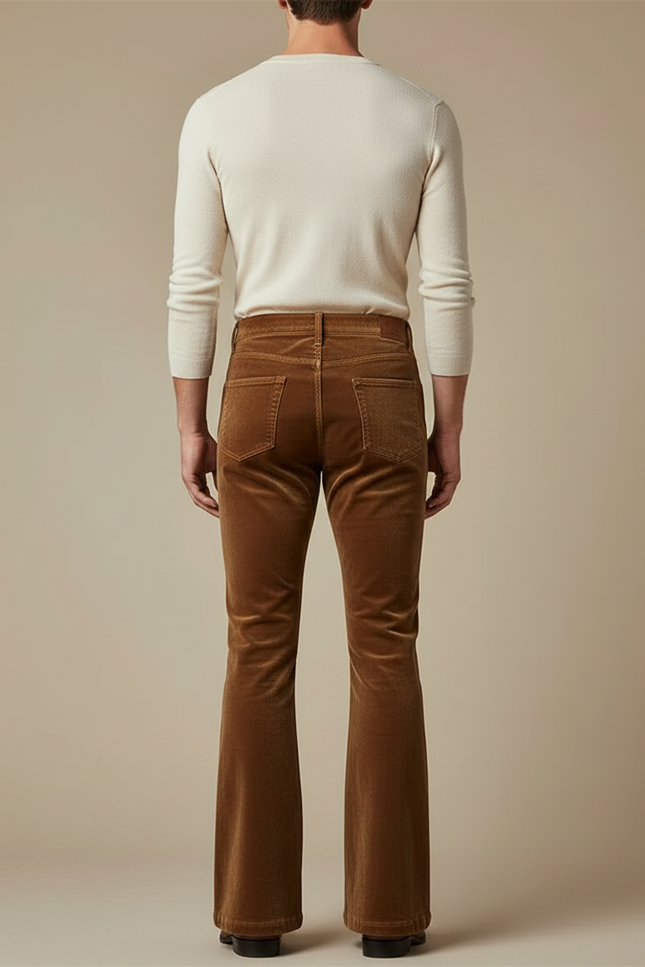 Pantalon Marron Velours Côtelé Évasé Homme Ajusté - Cordé - vue 2