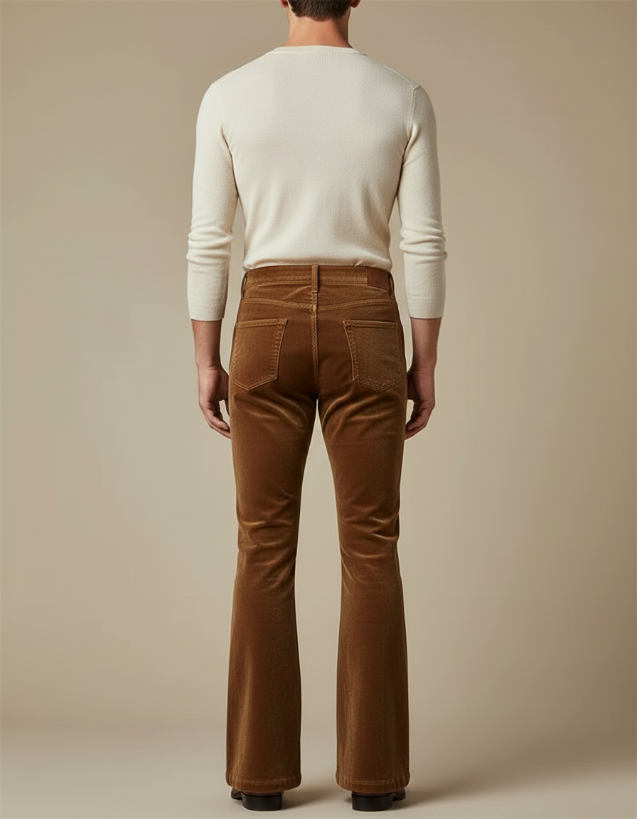 Pantalon Marron Velours Côtelé Évasé Homme Ajusté - Cordé - vue 2