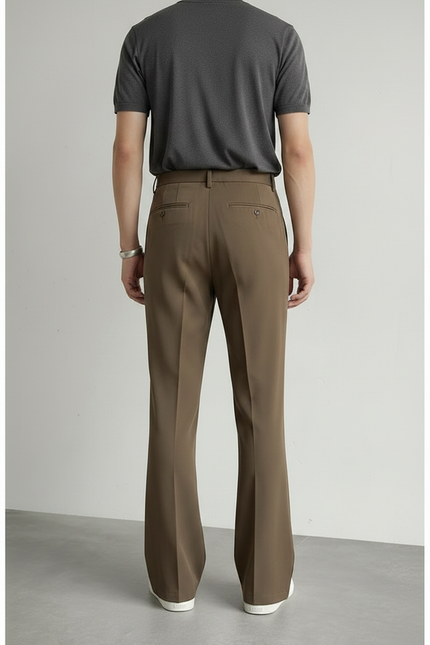 Pantalon Évasé Marron - Kaki Polyester - vue 2