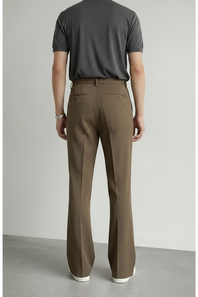 Pantalon Évasé Marron - Kaki Polyester - vue 2
