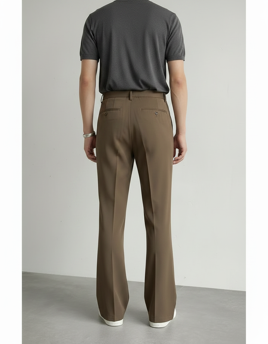 Pantalon Évasé Marron - Kaki Polyester - vue 2