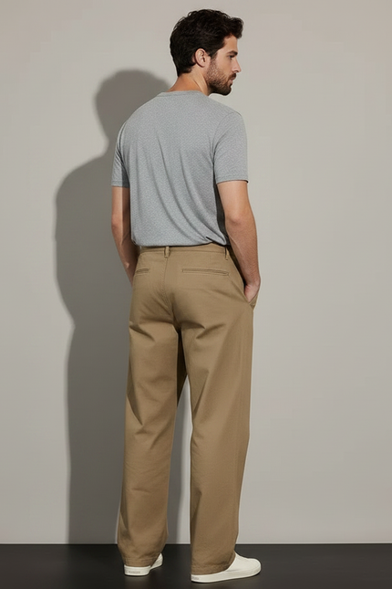 Pantalon Marron Ample Coton Décontracté Homme - Kaki - vue 2