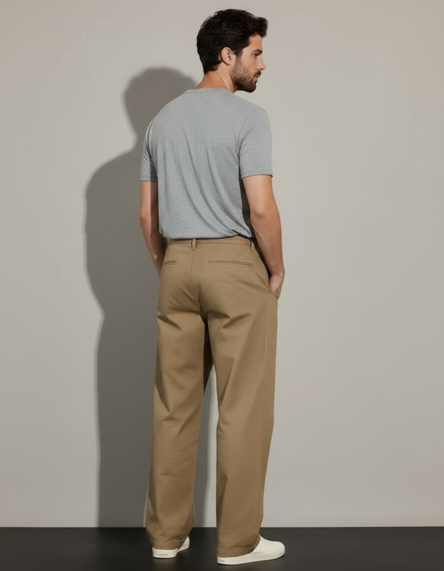 Pantalon Marron Ample Coton Décontracté Homme - Kaki - vue 2