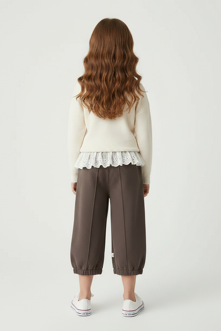 Pantalon Marron Ample Volants Fille Décontracté Coton - Molleton - vue 2