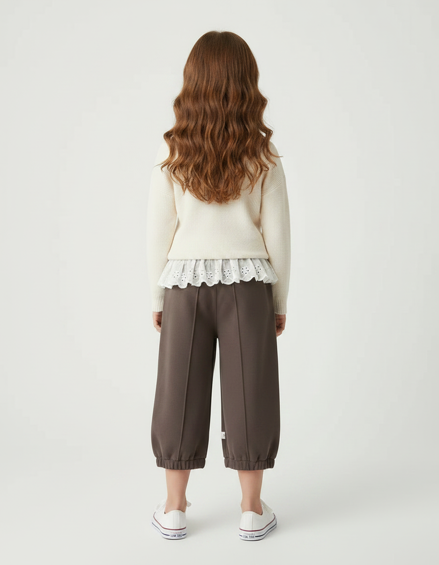 Pantalon Marron Ample Volants Fille Décontracté Coton - Molleton - vue 2