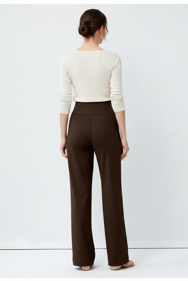 Pantalon Marron Taille Haute Ample Droit Élégant Fluide - Polyester - vue 2