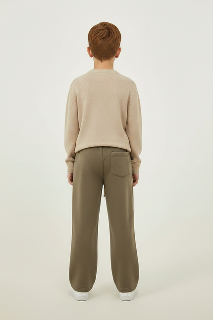 Pantalon Marron Ample Molleton Décontracté Enfant Cordon - Kaki - vue 2