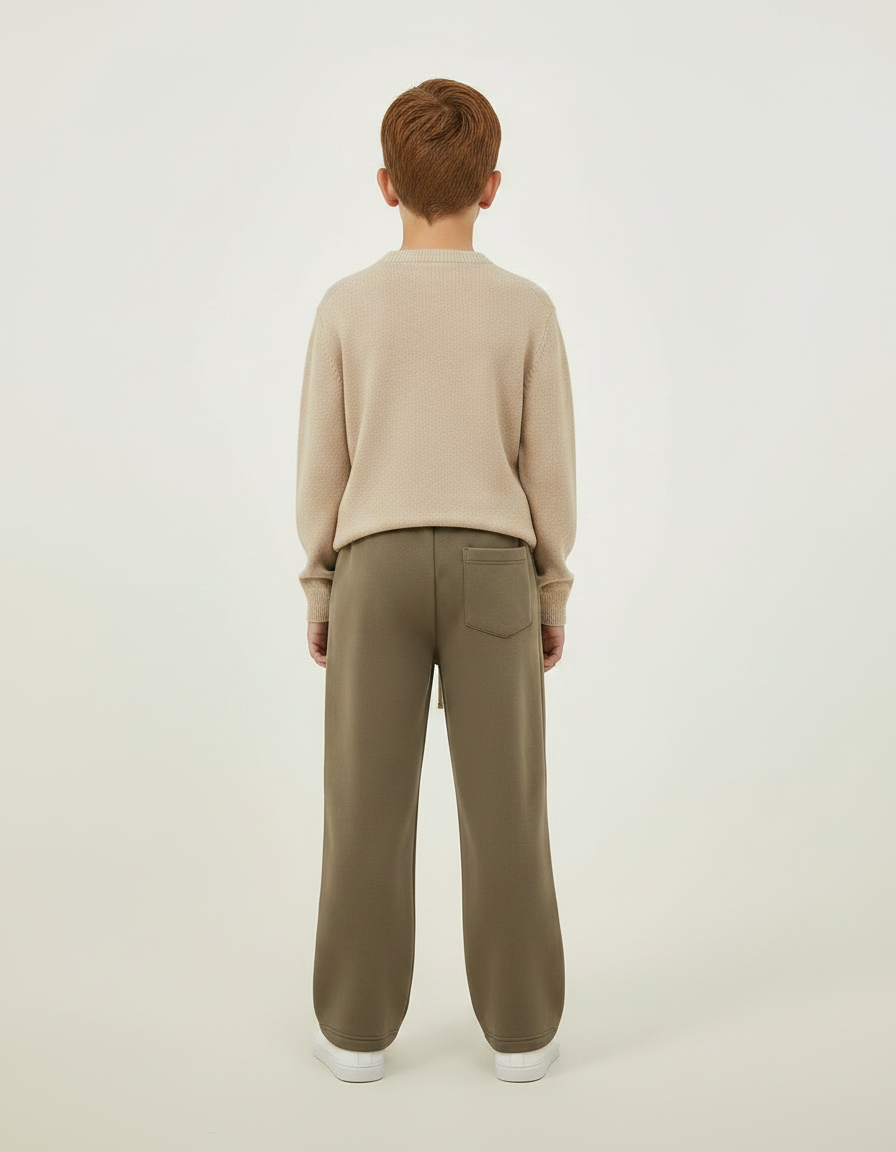 Pantalon Marron Ample Molleton Décontracté Enfant Cordon - Kaki - vue 2