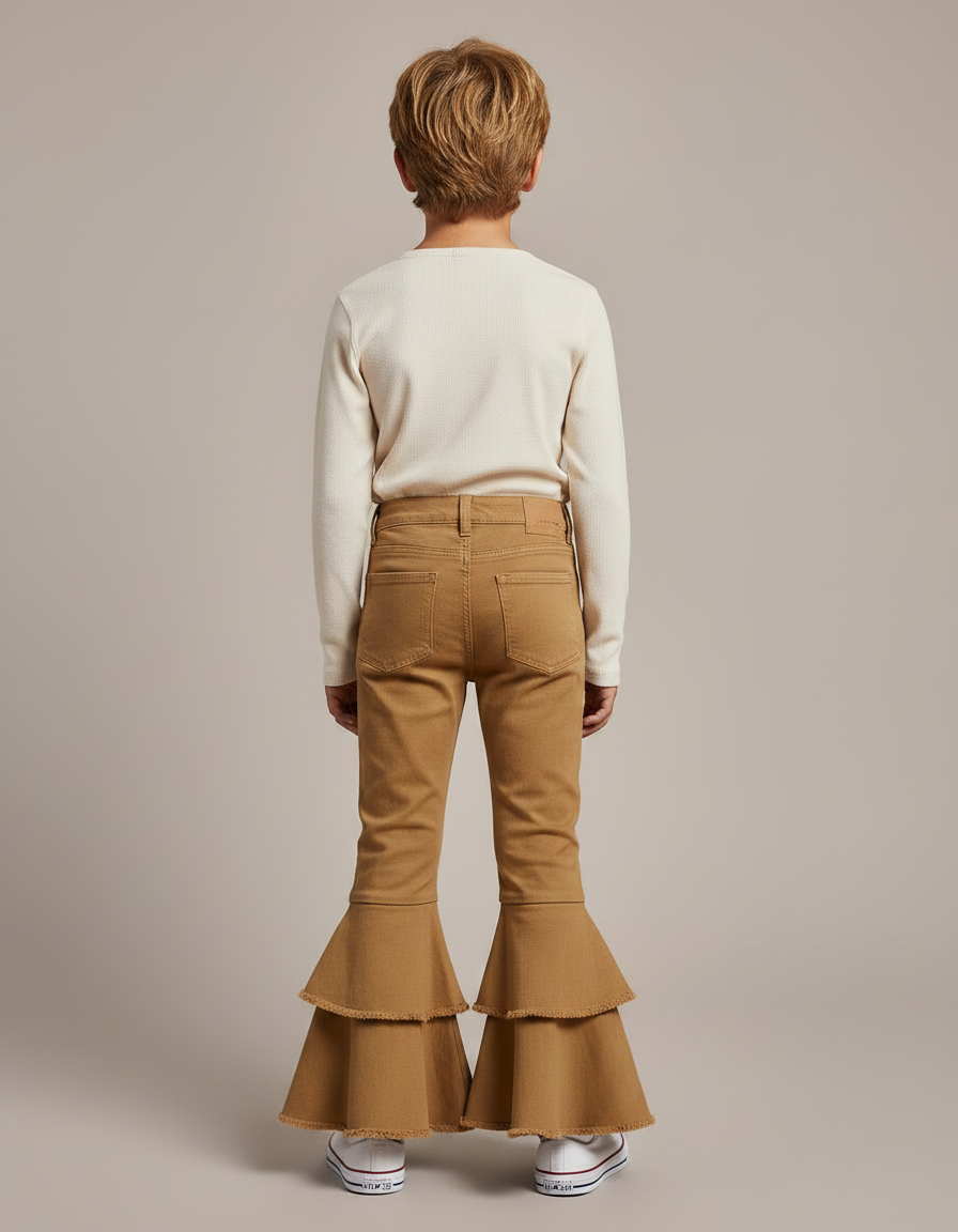 Pantalon Marron Évasé Volants Enfant Double - Toile - vue 2
