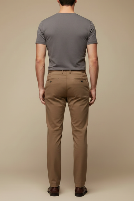 Pantalon Marron Homme Droit Coton Stretch Décontracté Classique - vue 2