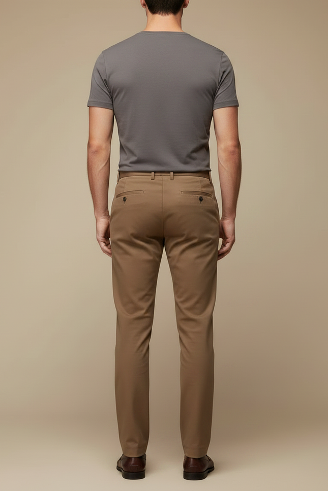 Pantalon Marron Homme Droit Coton Stretch Décontracté Classique - vue 2