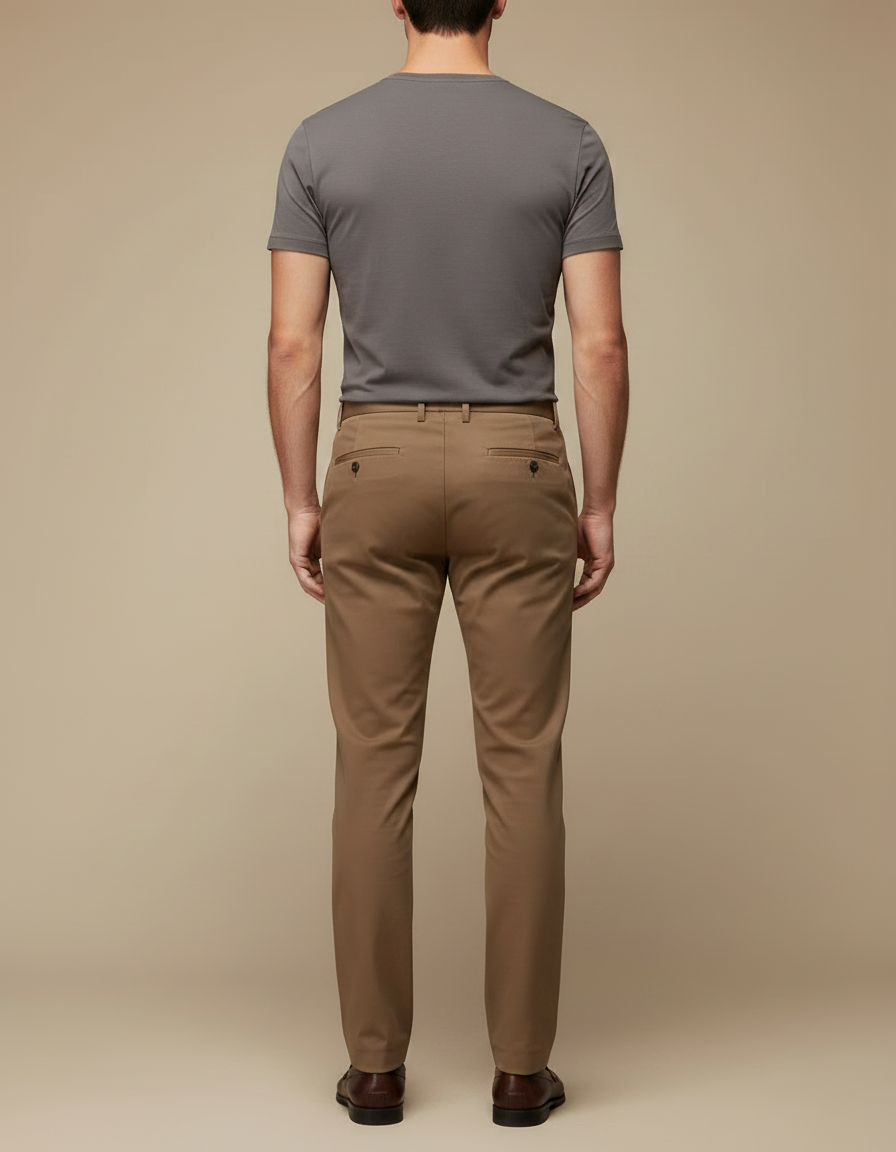 Pantalon Marron Homme Droit Coton Stretch Décontracté Classique - vue 2