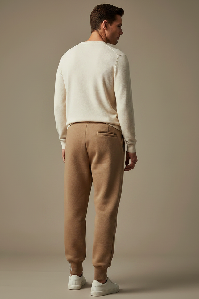 Pantalon Marron Jogging Molletonné Ample Décontracté Homme - Camel - vue 2