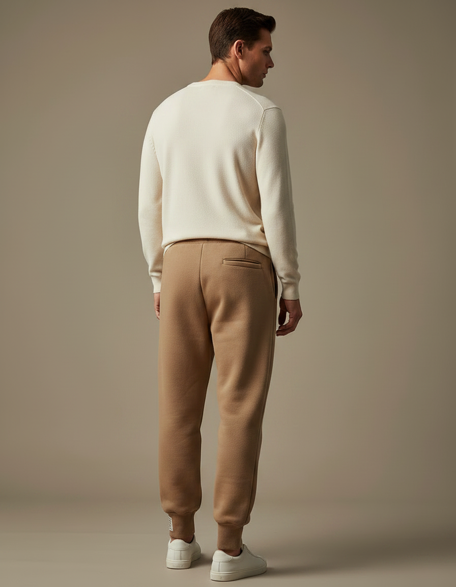Pantalon Marron Jogging Molletonné Ample Décontracté Homme - Camel - vue 2