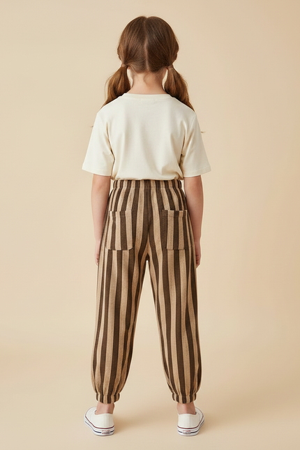 Pantalon Marron Rayé Ample Confortable Enfant - Cordé - vue 2