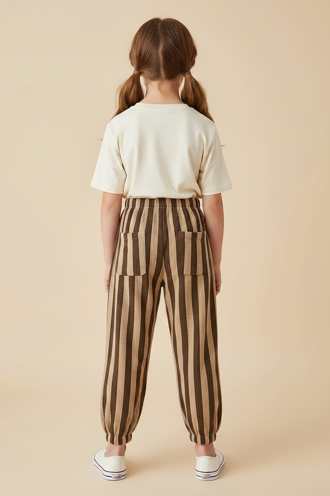 Pantalon Marron Rayé Ample Confortable Enfant - Cordé - vue 2