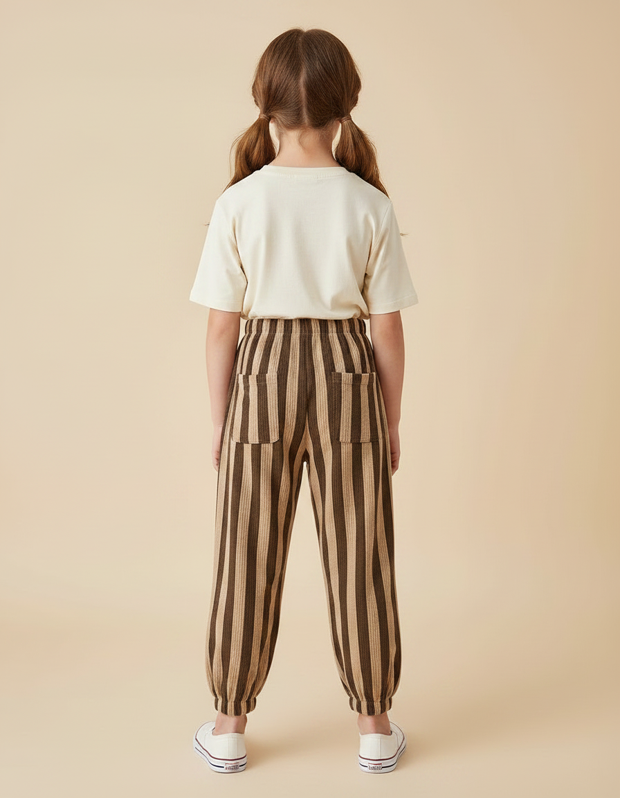 Pantalon Marron Rayé Ample Confortable Enfant - Cordé - vue 2